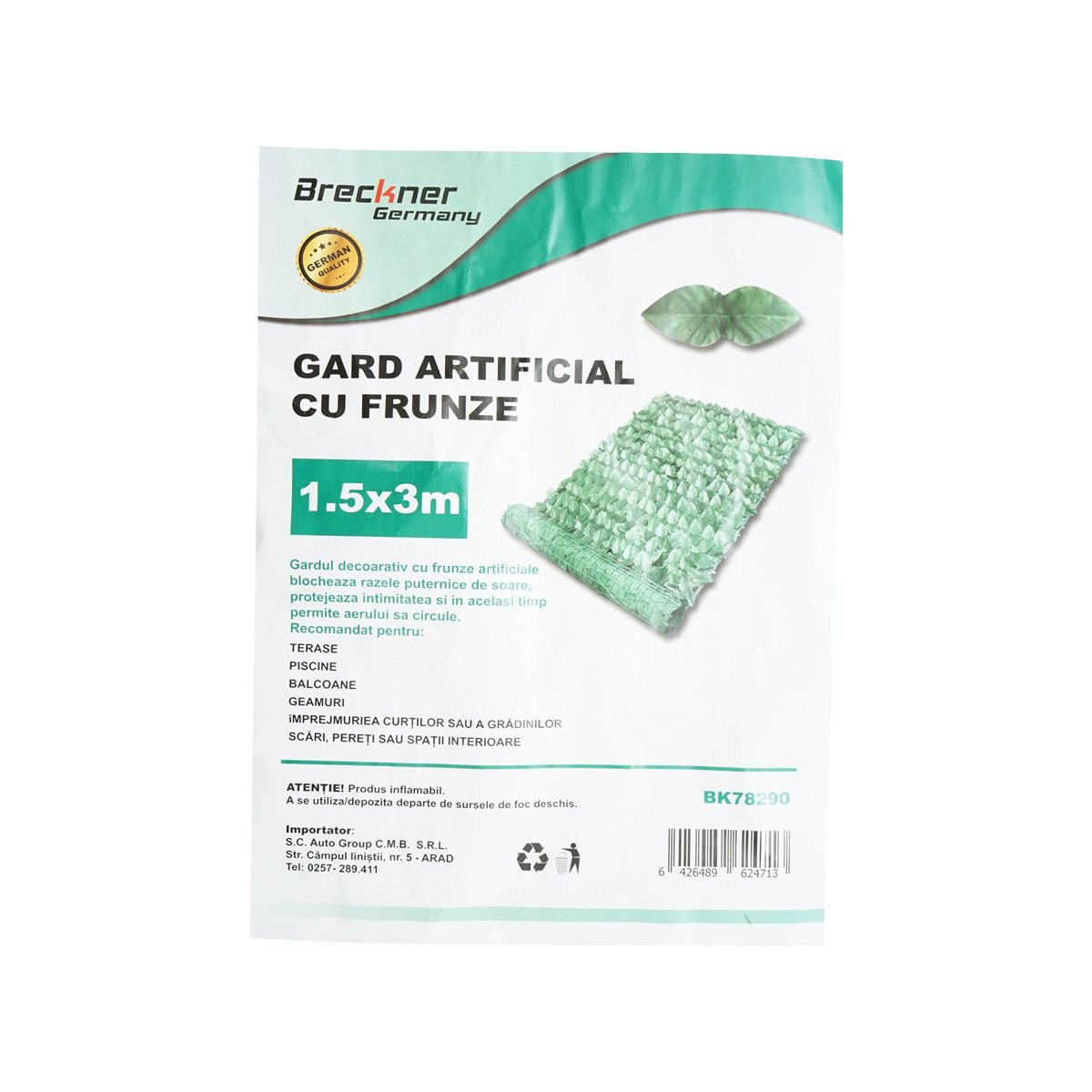 Gard viu artificial cu frunze verzi latime 1.5M si lungime 3M